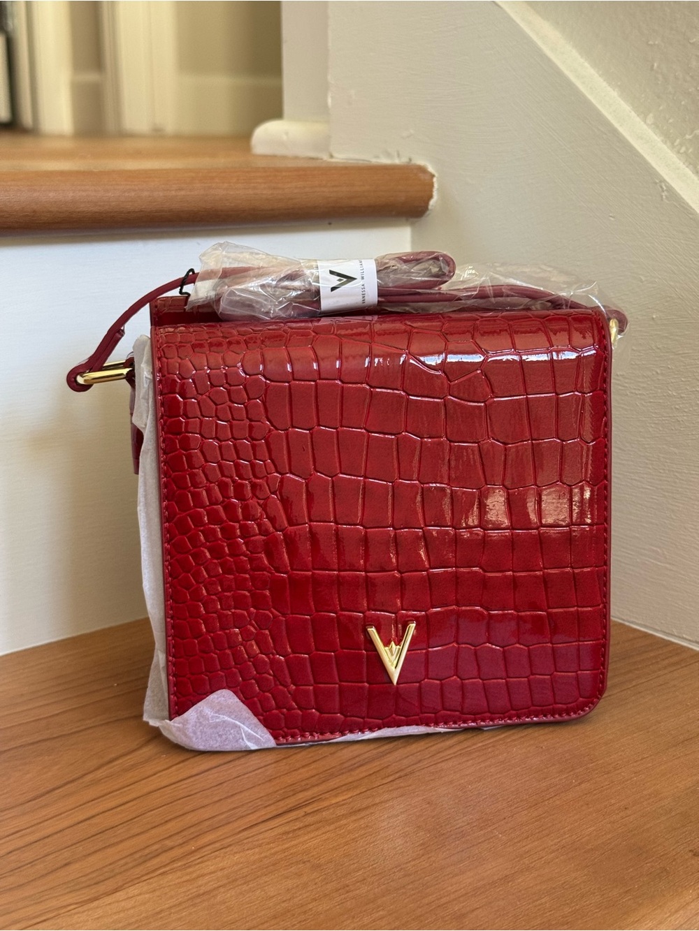 Vanessa Williams Red Croc Embossed Patent Crossbody Bag NWT Gold Tone